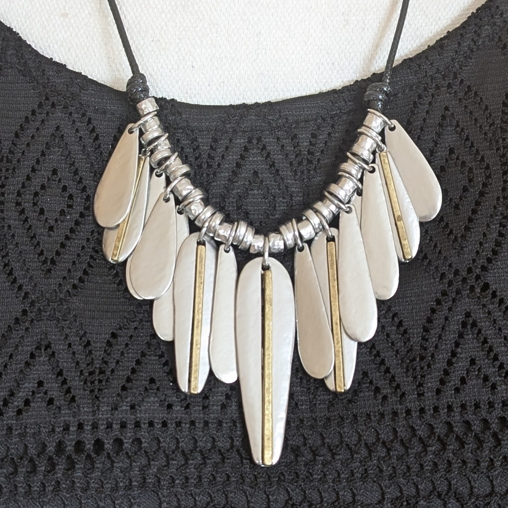 Chico's Convertible Silver & Gold Necklace w/ Black Sliding Adjustable Cord NWT